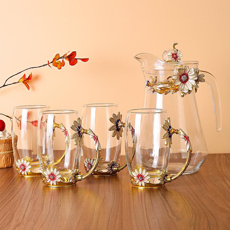 Creative Enamel Color Daisy Glass High Temperature Resistant Large Capacity Water Cup High Value Drinking Cup Cold Water Duck Bill Pot