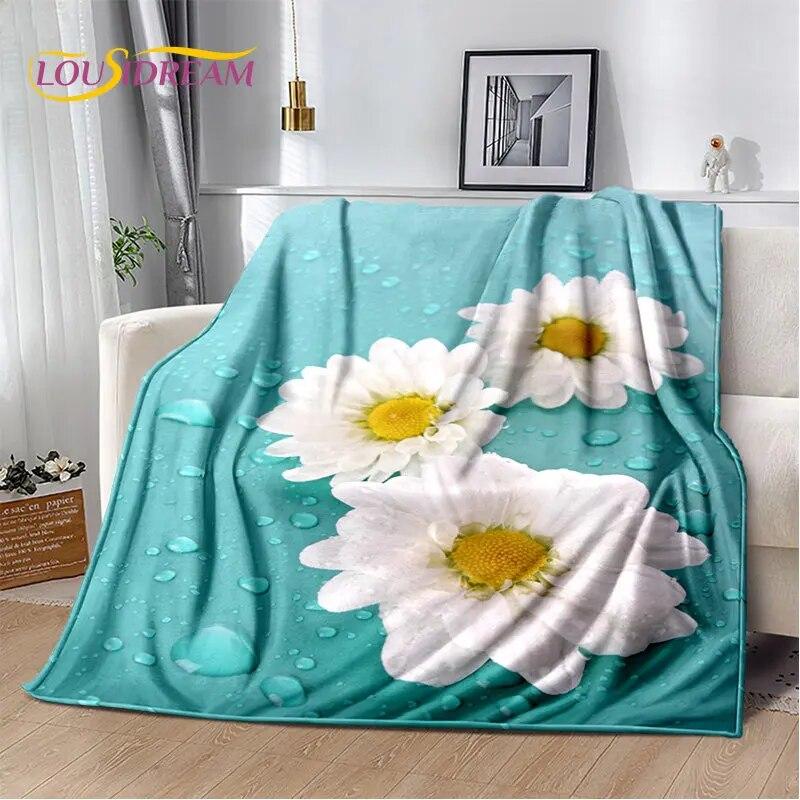 Nordic 3D Daisy Flower Soft Plush Blanket,Flannel Blanket Throw Blanket for Living Room Bedroom Bed Sofa Picnic Cover Bettdecke