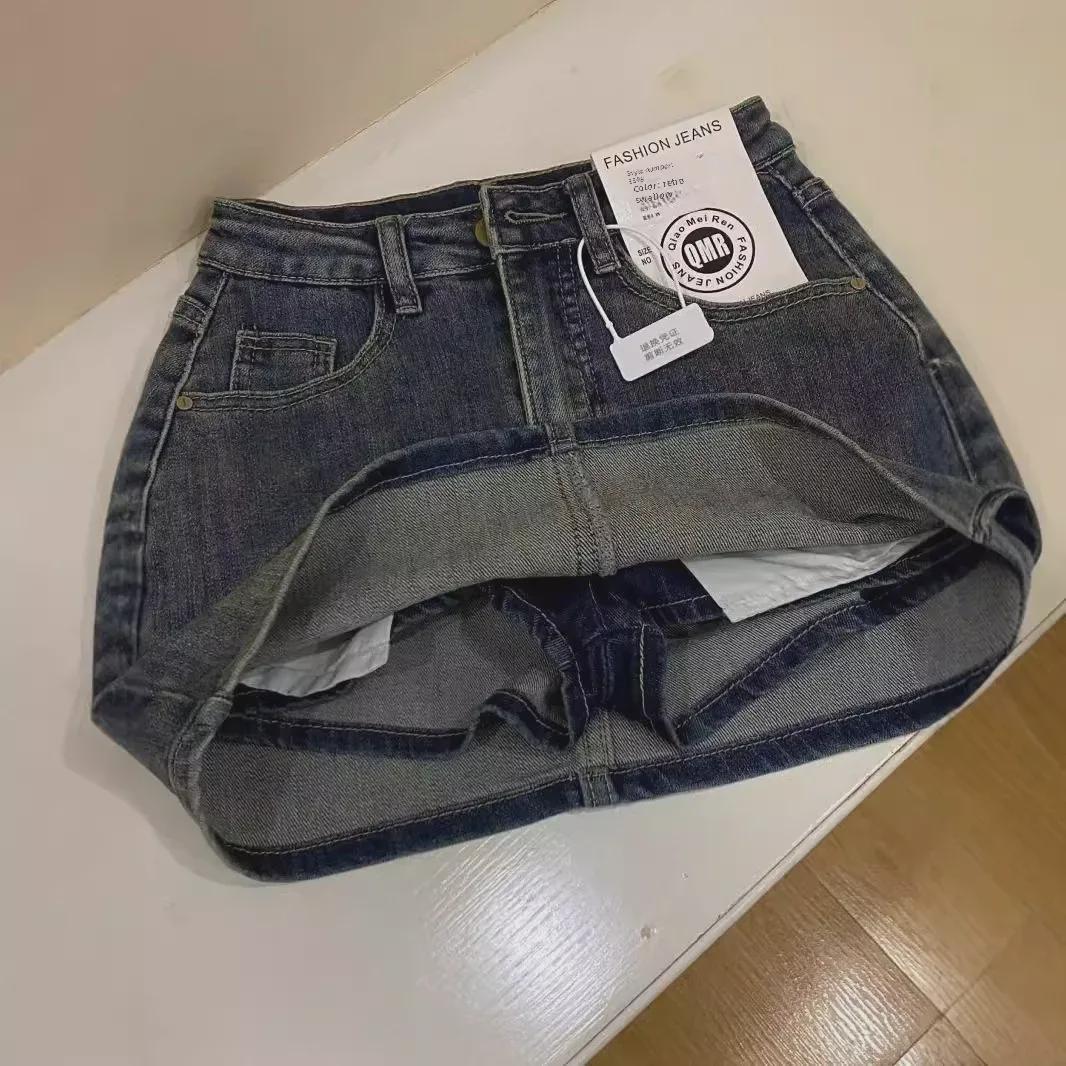 

«Летняя юбка из денима с высокой талией и потертостями 2024 года для невысоких женщин — свободная, универсальная, не пропускающая влагу, большой размер» XL