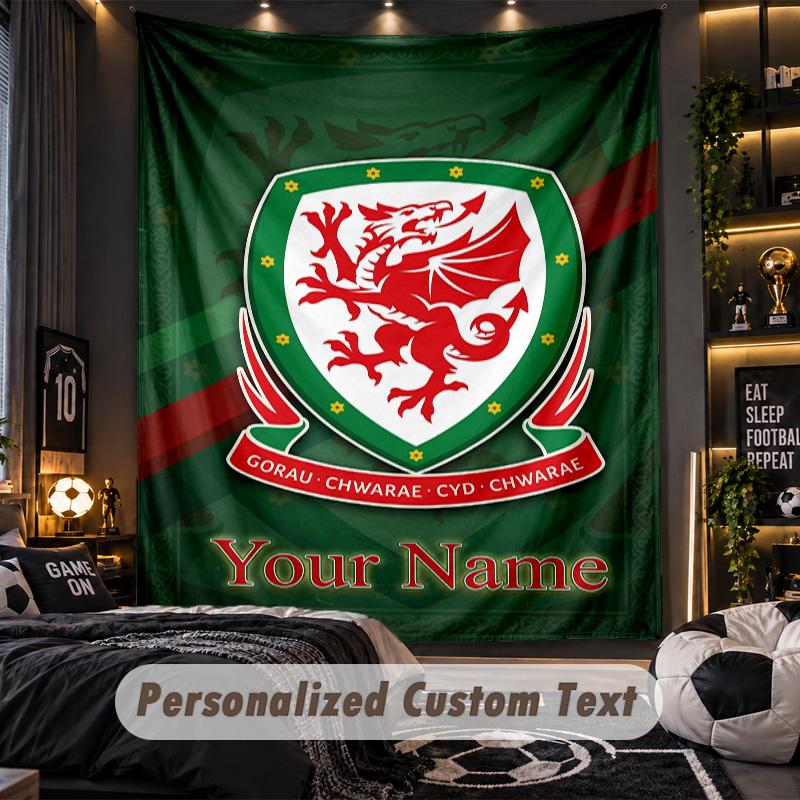 TapestryWales Rugby Custom Name Text Personalized Wall Hanging Tapestry Home Wall Decor