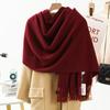 Soft Warm Wool Blend Scarf Women Winter Thick Solid Color Long Shawl With Fringe