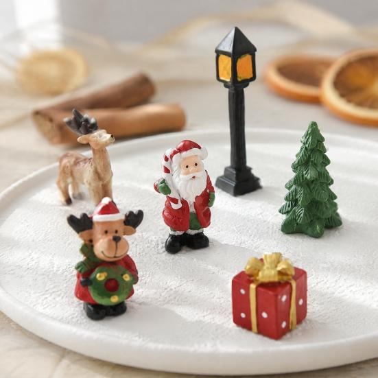 Christmas Home Decor Souvenirs 3 Pcs Miniature Figurines, Mini Resin Santa Tree Elk Gift Figurines for Village Box Figures Micro Landscape,