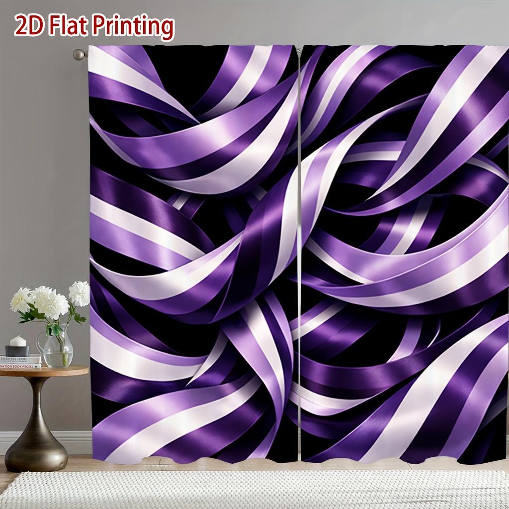 Abstract Purple Ribbon Curtain, 3D Swirl Pattern Window Drapes, Modern Art Decor For Living Room Bedroom 53x116cm 2PCS