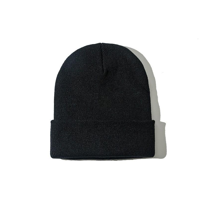 Autumn Winter Warm Hats Small Batch 3D Embroidery Solid Color Plain Knitted Hats with Heat Transfer Printing Processing