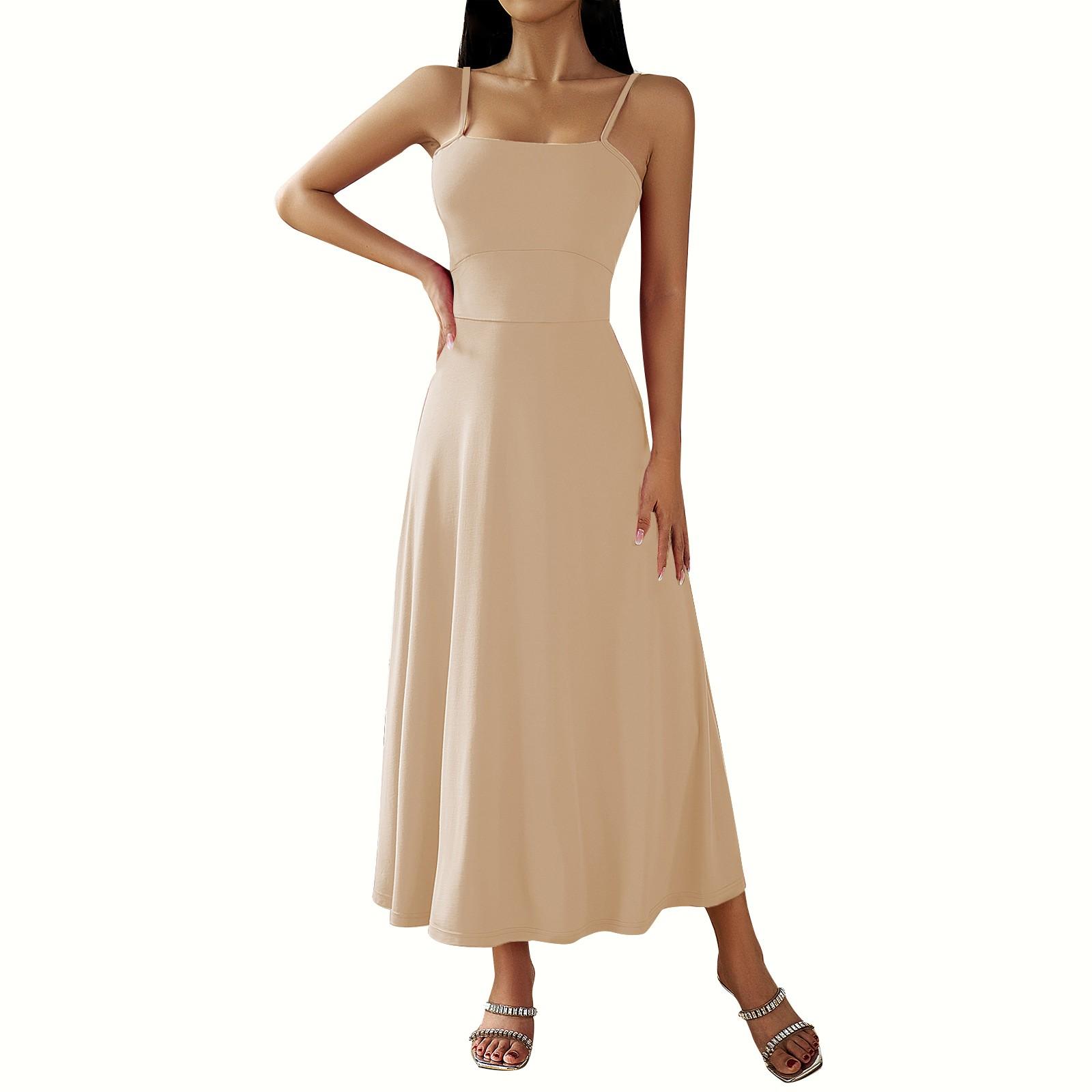 

Женское платье без рукавов облегающее темпераментное элегантное сексуальное платье с завязкой однотонное платье S бежевый