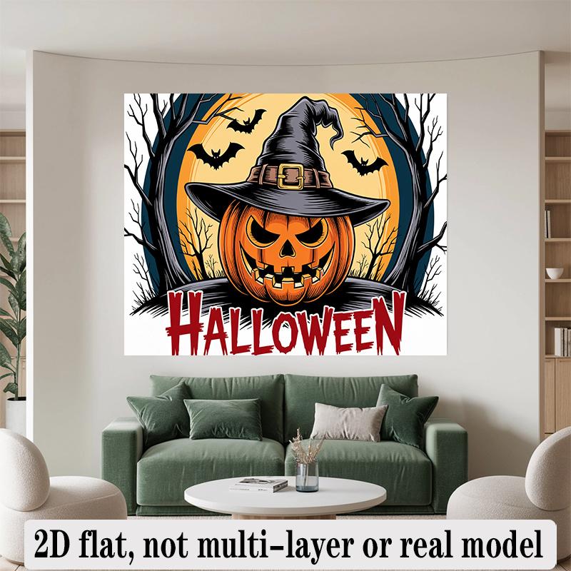 Halloween Backdrop Pumpkin Witch Hat Bats Party Wall Decor