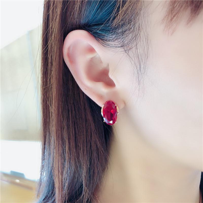 Exquisite Russian 585 Purple Gold Earrings Rose Gold Plated Inlaid Oval Egg Surface Redstone Foreign Style Fashion Earrings