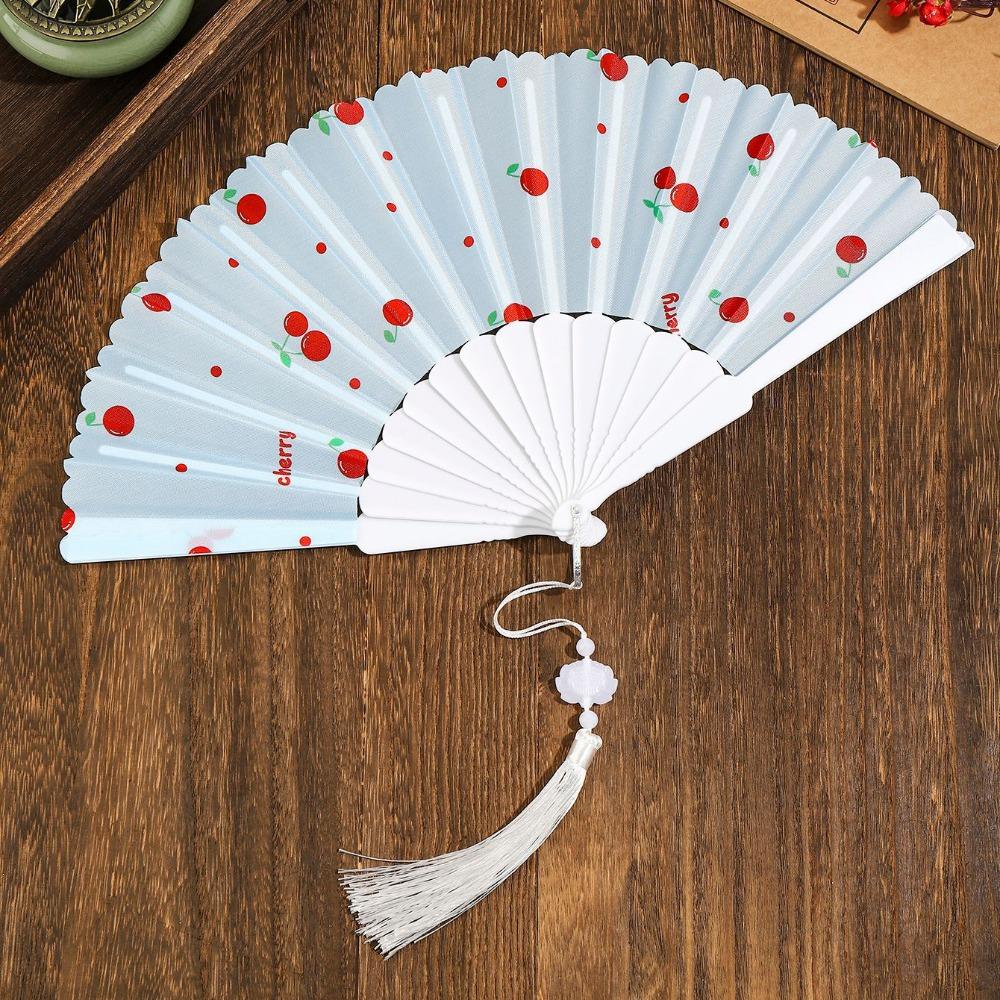 Fruit Pattern Handheld Fan with Tassel Vacation Folding Fan Fashion Summer Folding Hand Fan School