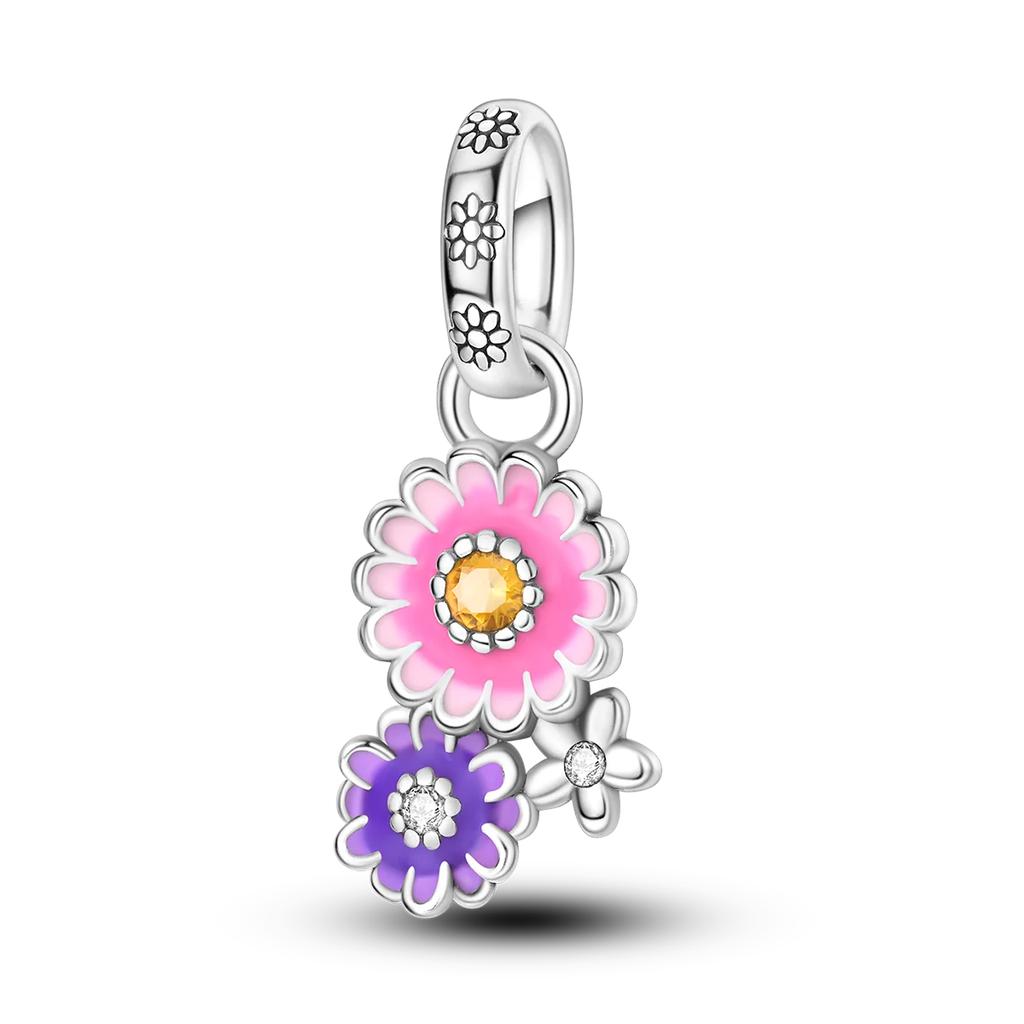 Copper Metal Lovely Purple Charm Bead Components Cat Dog Butterfly Flower Secure Safety Chain Dangle Pendant Bead Components Compatible With 4MM Hole