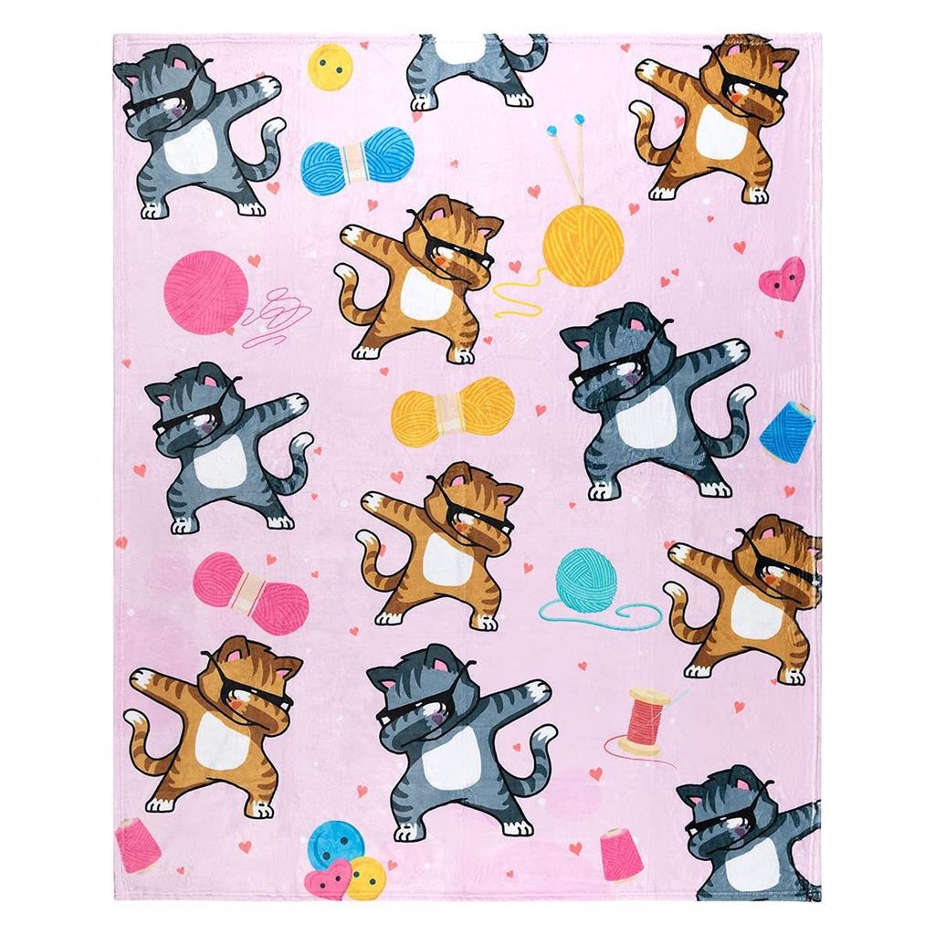 Cute Cat Flannel Blanket Multiple Sizes 2D Print Pink Face Kitty Design Soft Throw Sofa Bedroom Office Snuggle