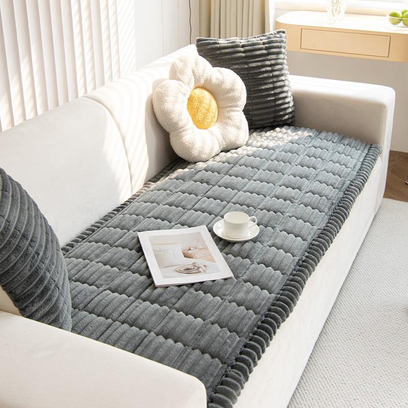 

Утолщенный стеганый теплый полосатый фланелевый диванный коврик, для зимней гостиной, диванное полотенце, многофункциональный чехол на диван, накидка 60x240cm темно серый