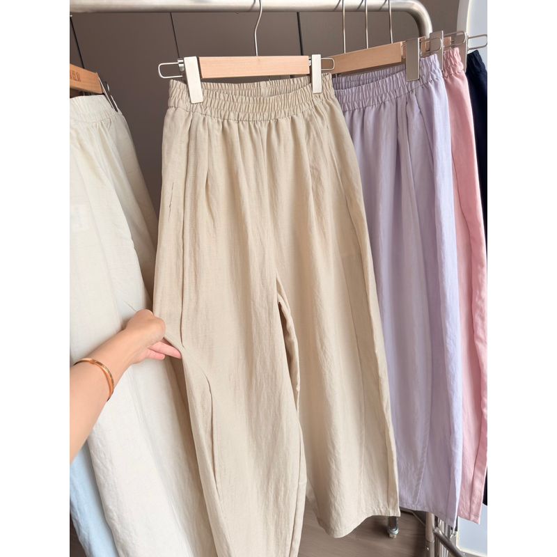

Mowei s Leak-Picking Light Lyocell Tencel + Linen Elastic Waist Straight Casual Wide-Leg Pants Banana Pants Women Summer Khakis L