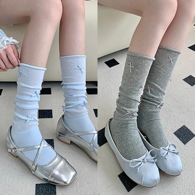 Ballet Style Bow Lolita Socks Children's Knee Over White Summer Anti Slip Calf Pile Socks New Fashion  Breathable Boneless Socks