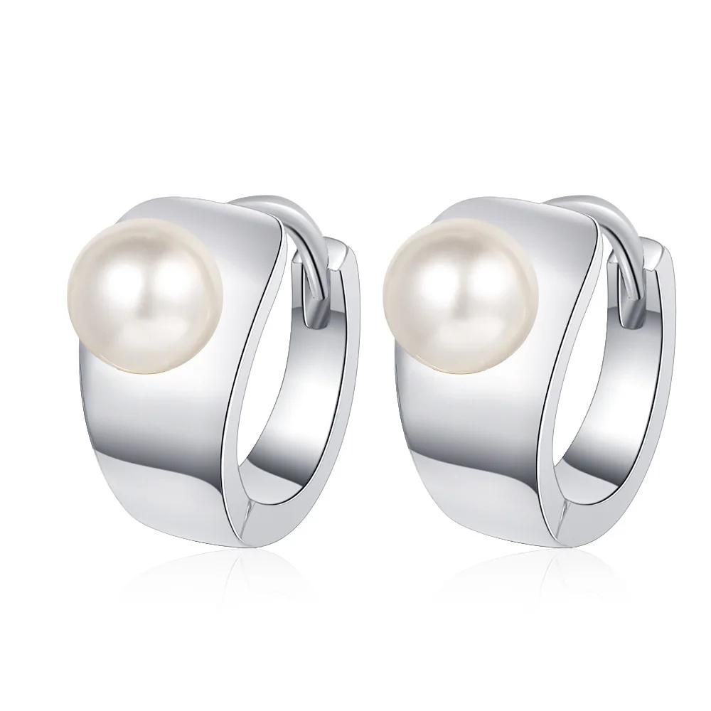 Simple Female Earrings  Sterling SIlver Pearl Ear Buckle Smooth Small Earrings for Women  Silver Needle Ear  Gift