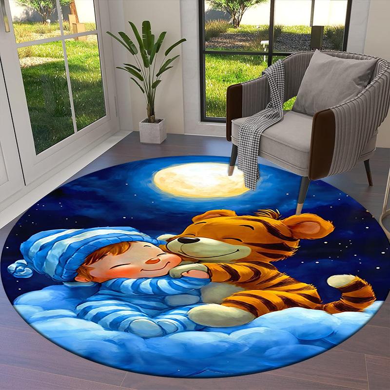 1PC Baby Tiger Non-Slip Floor Round carpet, Office, family, bedroom, Large Area Rug Indoor Rugs, Durable PolyesterH0360