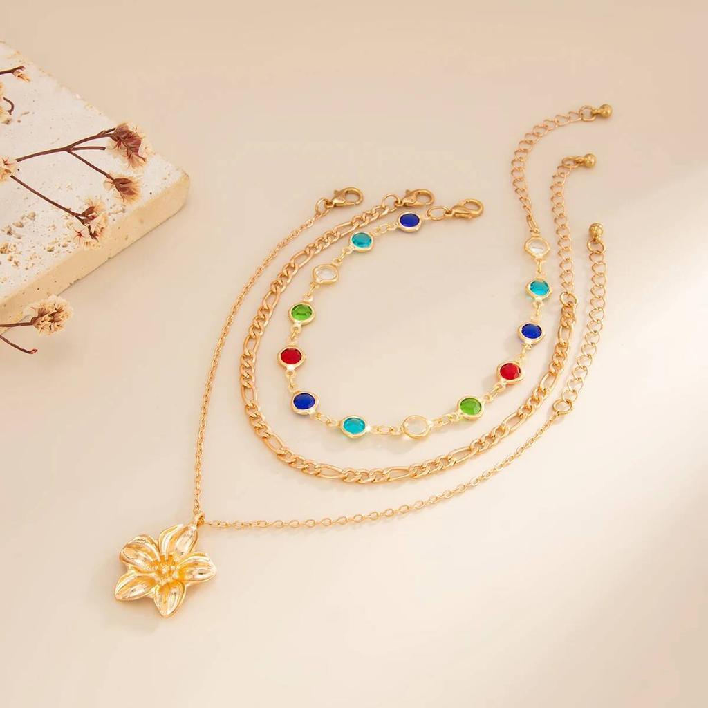 SHIXIN 3 Piezas Tobillera Exquisita Boho con Colgante de Flor de Zirconia para Mujer Moderna Cadena de Pie Multicapa Color Dorado Joyería de Playa Regalo