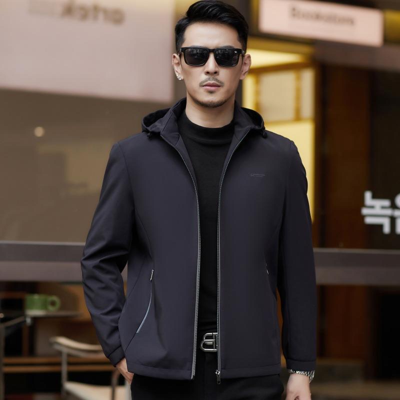 Light luxury men's hooded jacket spring and autumn new business casual jacket middle-aged dad wear thin men's top