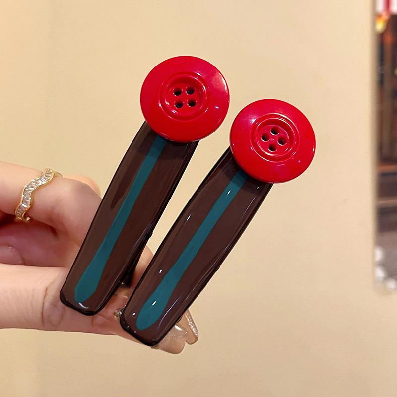 

Корейская версия контрастного цвета капля пуговица боковая клипса-утиный клюв новая прическа в стиле инс, универсальная заколка, нишевая личность, простые аксессуары для волос