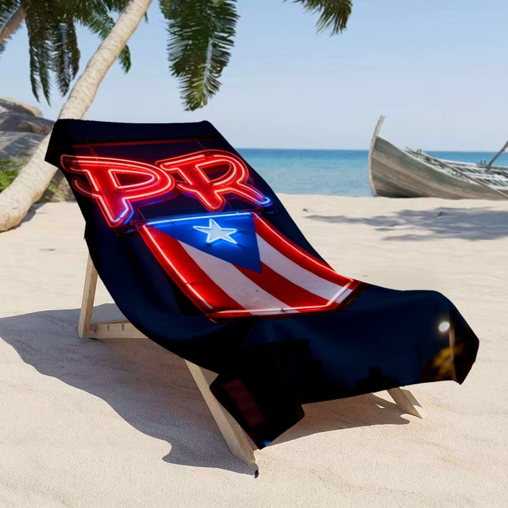 Telo da Spiaggia Portoricano Oversize, Microfibra Morbida Asciugatura Rapida Stampa Bandiera PR Neon Asciugamano da Bagno Grande Coperta da Spiaggia per Piscina e Viaggio