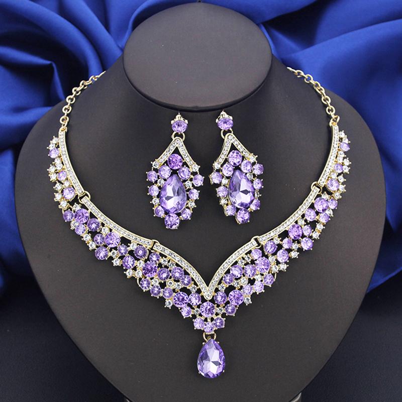 Wholesale Dangle Earrings and Choker Necklace Sets for Women Bridal Jewelry Set Colorful Dubai Jewelry Sets Fashion