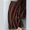 Blue Beryl Knit Pullover Long Round Women's Set, Midi-Length, I-Line, Sleeves, Neck, Brown, BB026-BR-M