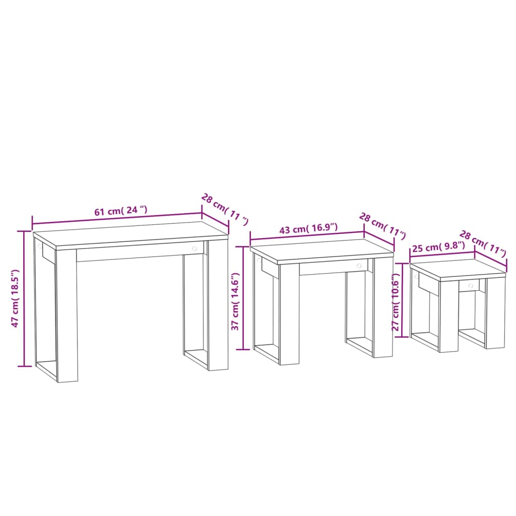 3 Piece Nesting Tables Concrete Grey Engineered Wood