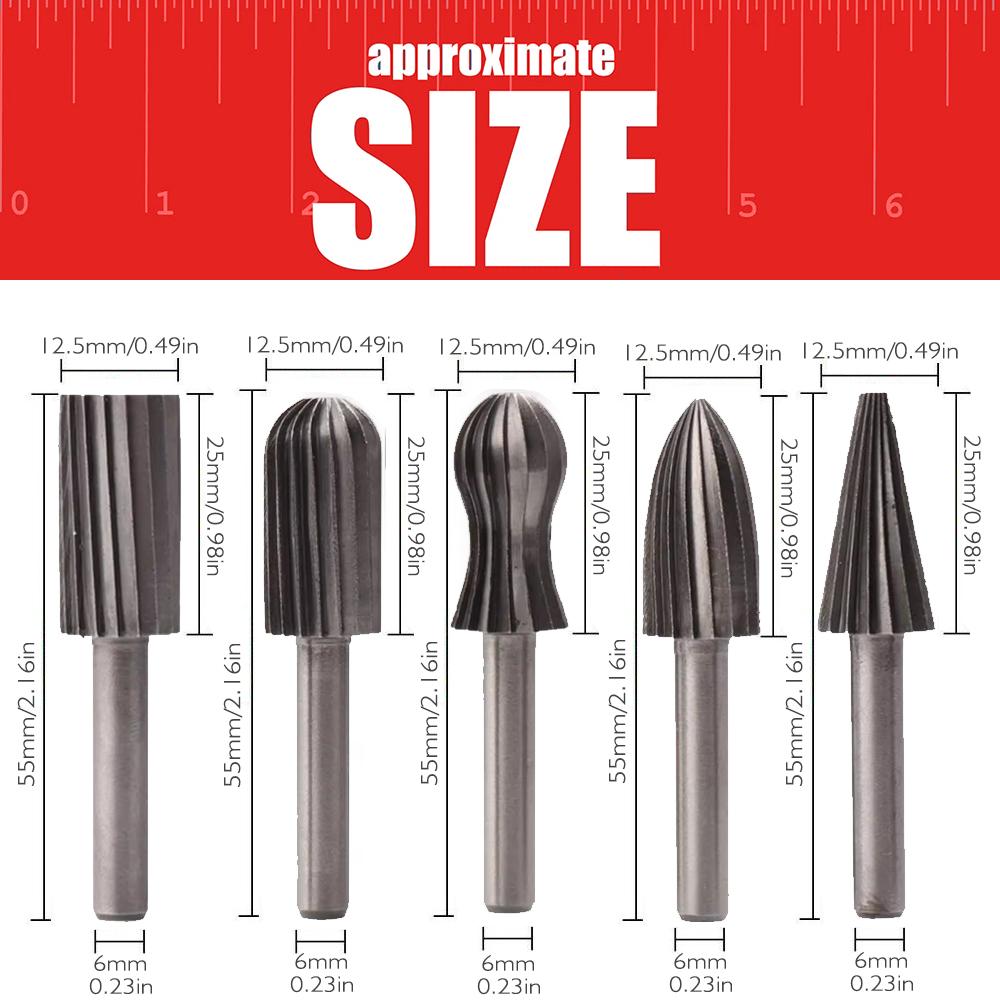 6-Piece High-Speed Steel Rotary File Set for Woodworking, Wood Carving, Root Carving, and Metal Grinding - Milling Cutter Tools