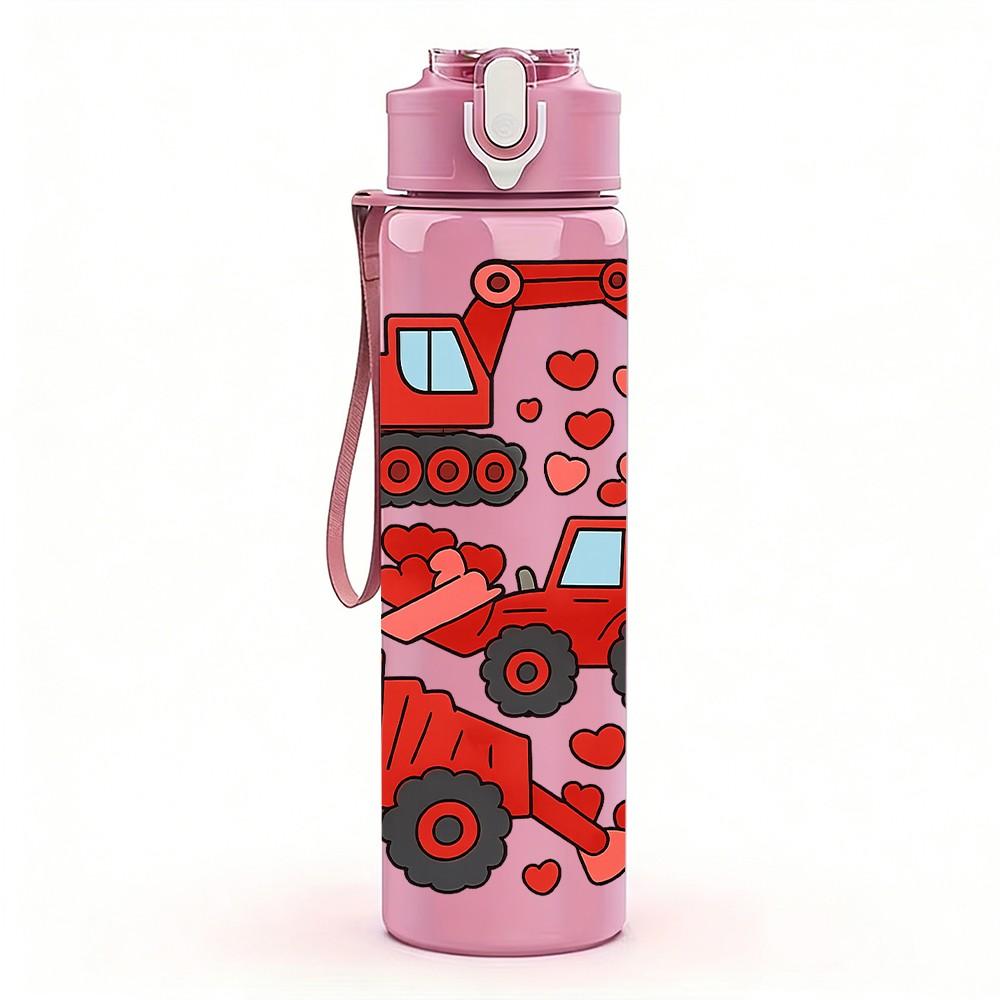 1PC Construction Tractor Truck 750ml Color Plastic Sports Water Bottle Leakproof Flip Straw Lid Suitable for Sports Office Home Use