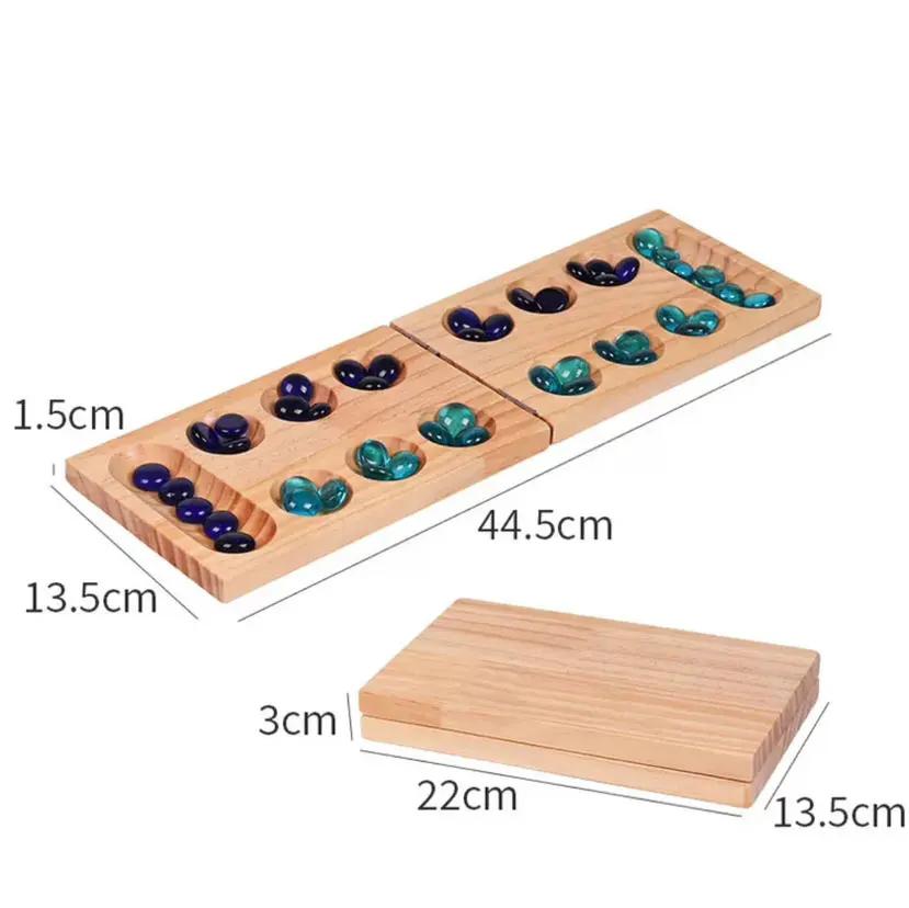 Chestnut Pine Foldable Mancala Board Game - Fun Classic Table Game with Wooden Board for Adults & Kids