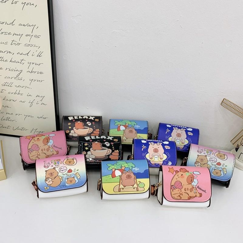 Capybara Cartoon Pu Coin Wallet Crossbody Bag With Cute Design For Kids School And Travel Use