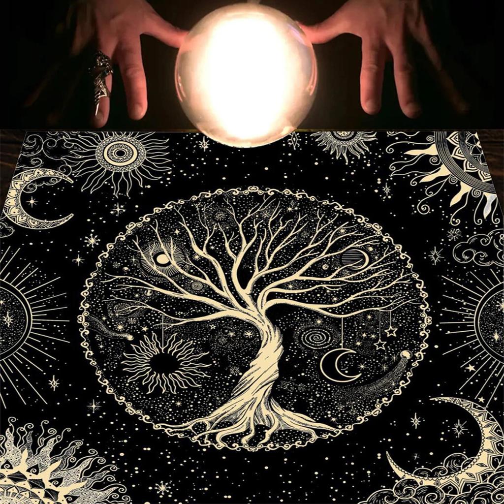Mantel de Tarot Adivinaciones Rúnicas Cubremesa Oráculos de Astrología Tapete para Juego de Mesa Forma Cuadrada Péndulo Mantel de Altar