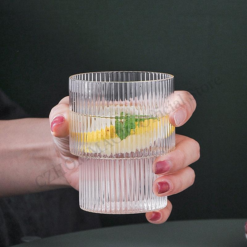 6/4 Stück Vertikal gestreifte gerippte Glas Kaffeetasse Hitzebeständige transparente Wasserbecher Trinken Milch Bier Tee Saft Wein Set Geschenke