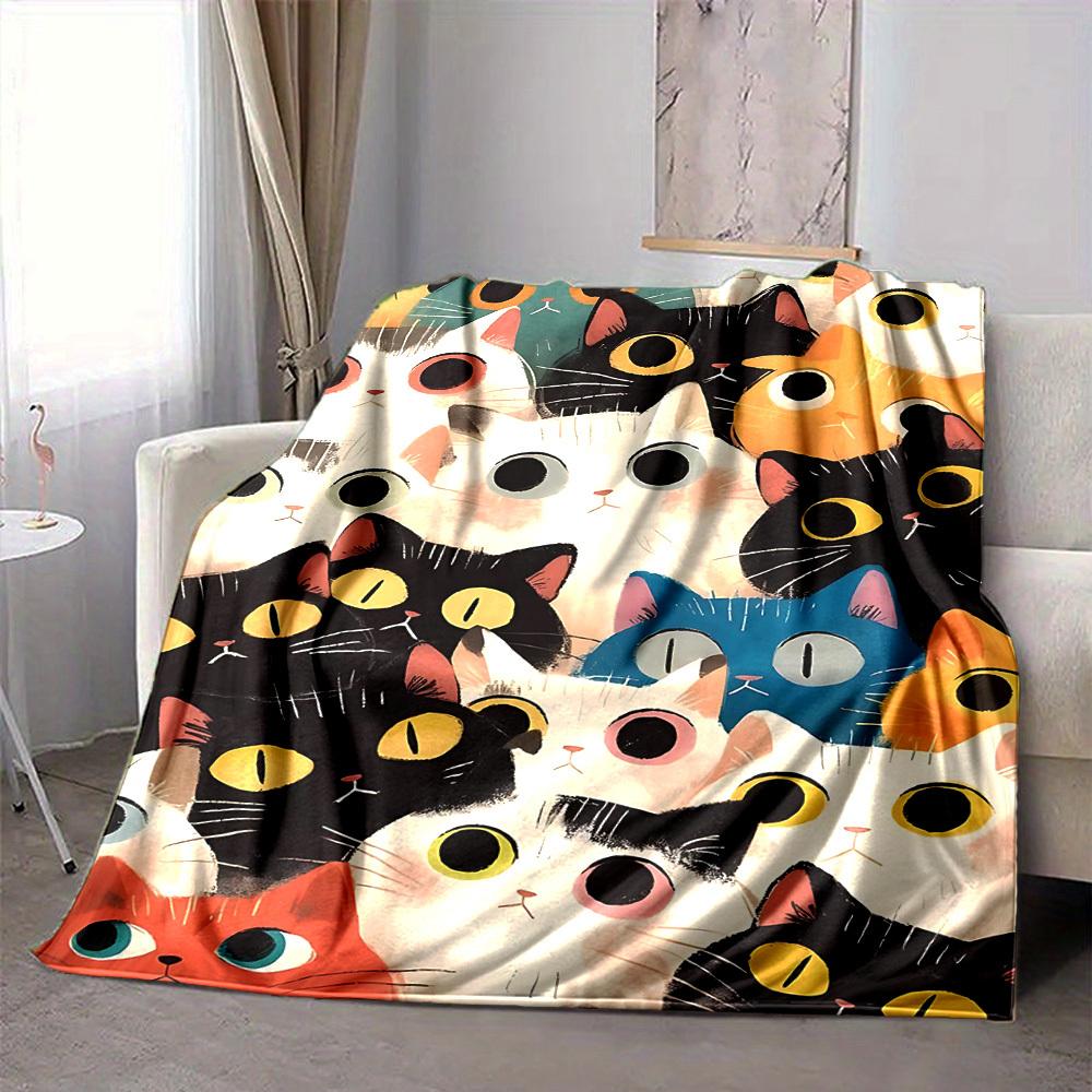 1pc Cat Pattern Print Blanket - Lightweight Flannel Throw Blanket For Sofa, Bed, Living Room, Office, Outdoor Travel, Camping, Soft All-Season Throw