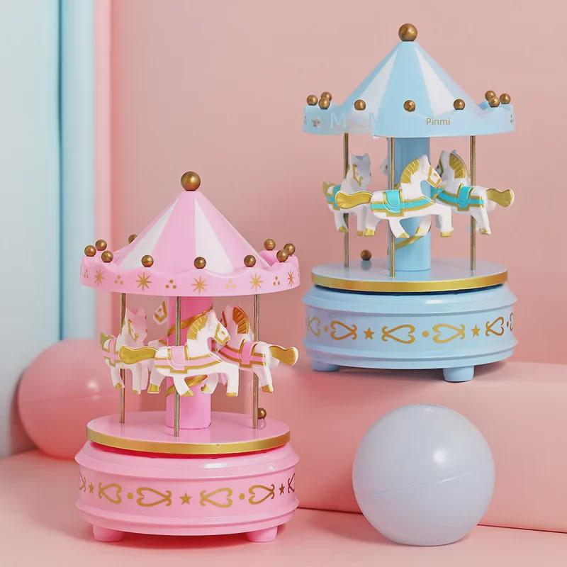 Wind-Up Plastic Carousel Music Box - Valentine's Day & Birthday Gift for Girlfriend or Kids