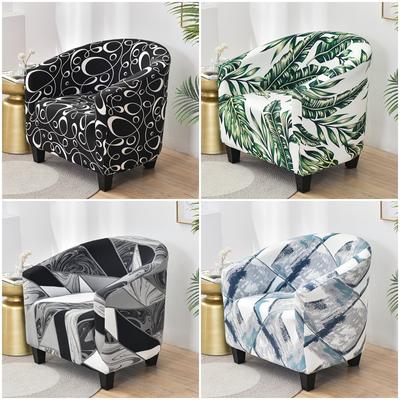 Spandex Tub Chair Cover Geometric Printed Club Armchair Slipcover Elastic Washable Seat Case Protector For Living Room Home