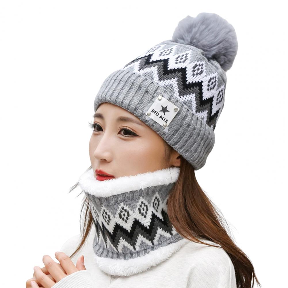 

2 шт./компл. женская шапка, теплая трикотажная шапка со звездами, защита ушей и шеи, утолщенная зимняя шапка, шарф, комплект для верховой езды