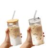 Heat Resistant Glass Cup with Straw 350ML Cold Drinks Cup Juice Cup Milk Cup with Lid Glass Texture Suitable for Drinks