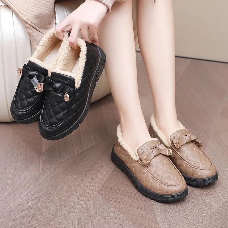 Winter Peas Shoes Women's Plus Velvet Warm Mother Shoes Thickened Soft-soled Non-slip One-step Outer Wear Cotton Shoes