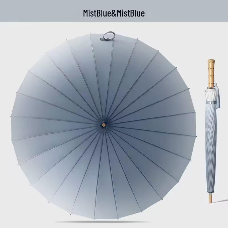 24-Rib Long Handle Windproof Gradient Chinese Style Umbrella, Sun & Rain Protection, Customizable Logo, Reinforced Design