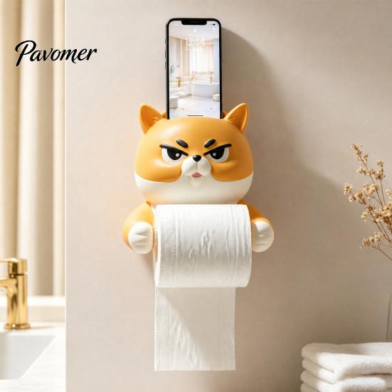 Purpose Paper Towel Holder Holder, with Top Phone Cartoon Install Design, Waterproof Moisture-Proof Wall Mounted Bathroom Accessory Roll Stand
