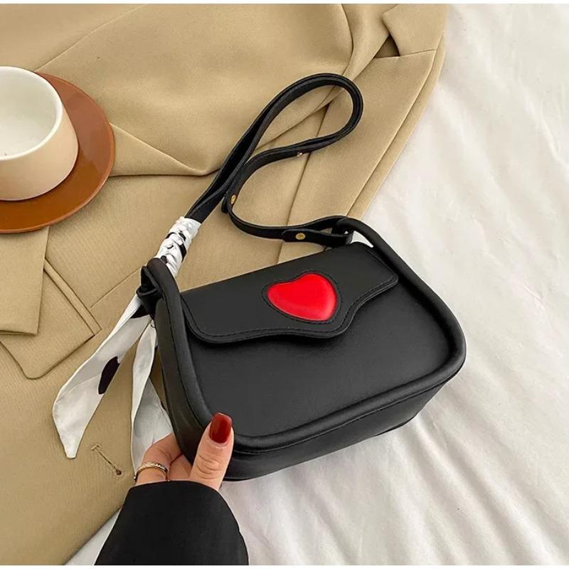 Cute Love Heart Women's Small Square Shoulder Bags Fashi Female Messenger Bag Simple Ladies Crossbody Purse Handbag with Scarf