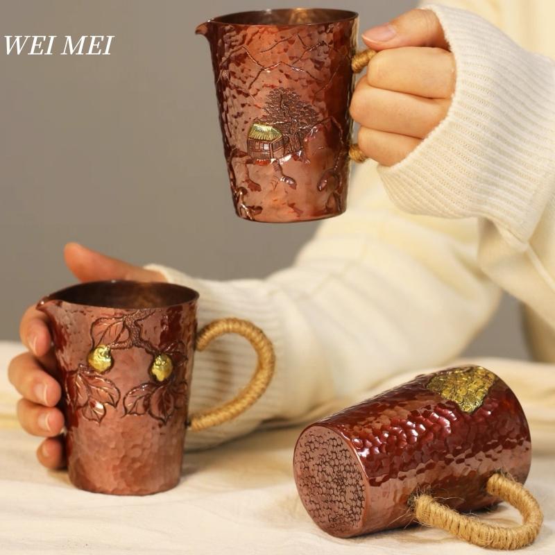 Handcrafted Vintage Copper Coffee Mug,200 ml Unique Art Texture Breakfast Cup,Friends and Colleagues' Gifts Tea Cup Tableware