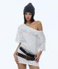 Gillaakaibeu Square Stud Belt One Shoulder T-Shirts_White