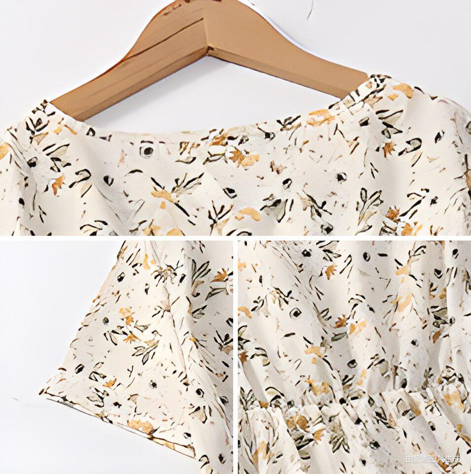 New Arrival Floral Print Waist-Cinched Slimming Summer Dress for Middle-Aged Women