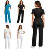 Macacão de Manga Curta para Uniforme Cirúrgico Feminino Bolso Frontal Grande Zíper nas Costas Perna Larga Macacão Roupa de Trabalho Médica para Doutor Enfermeiro