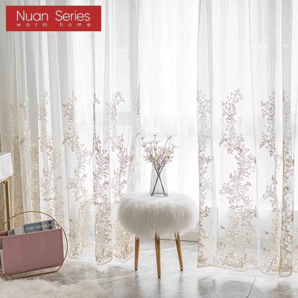 1PC Nuan Series Europejski styl francuski luksusowy haftowany przezroczysty firana romantyczny biały tiul do salonu sypialni i balkonu okno wystrój domu