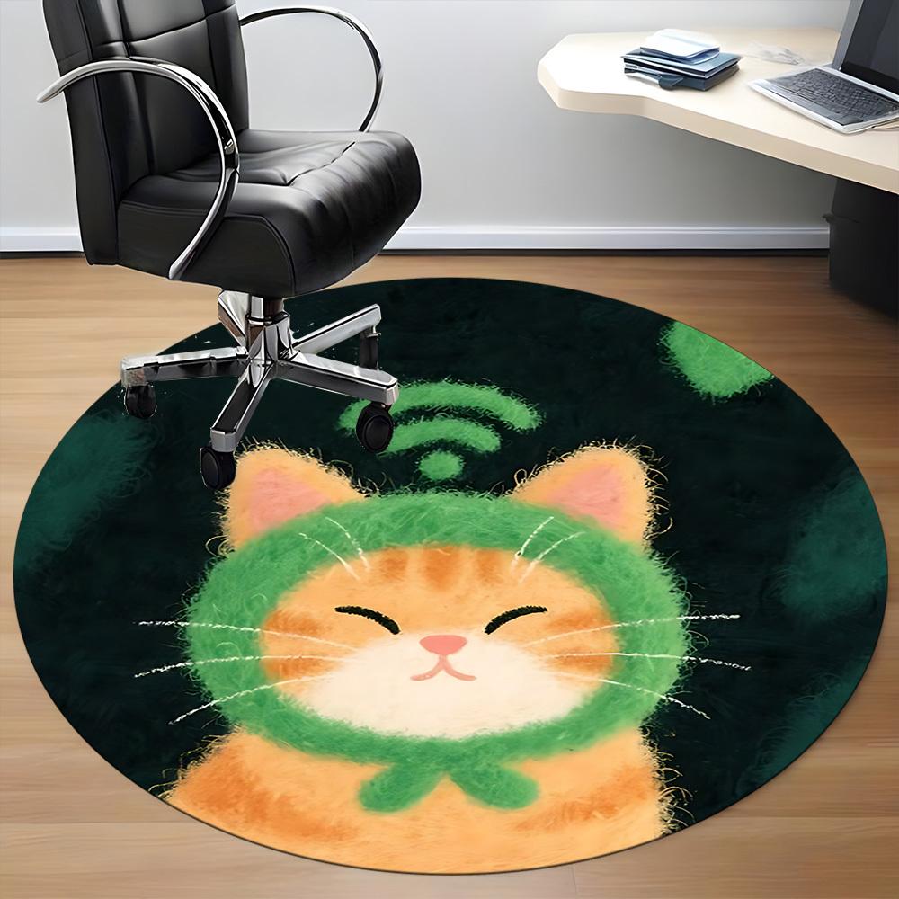 1PC Cat Wi-Fi Office Round Area Rug, Indoor Mat Suitable ForOffice, Under Office Chairs Bedroom Living Room Home Decor, Room Deco f167