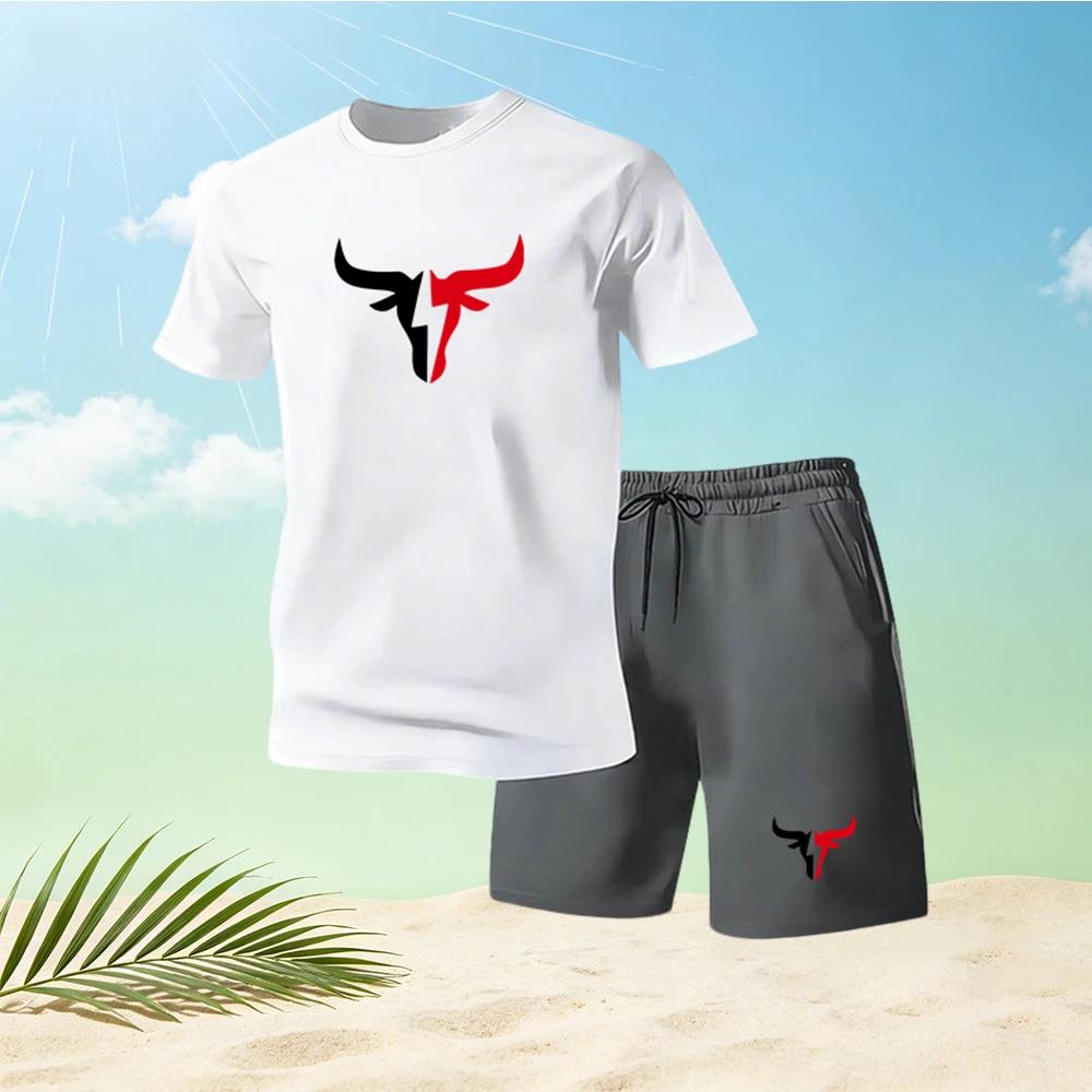 2026 Summer Men's Quick Drying Short Sleeved T-shirt and Shorts Set Urban Street Fashion Running Sports Two Piece Set Hot Sale