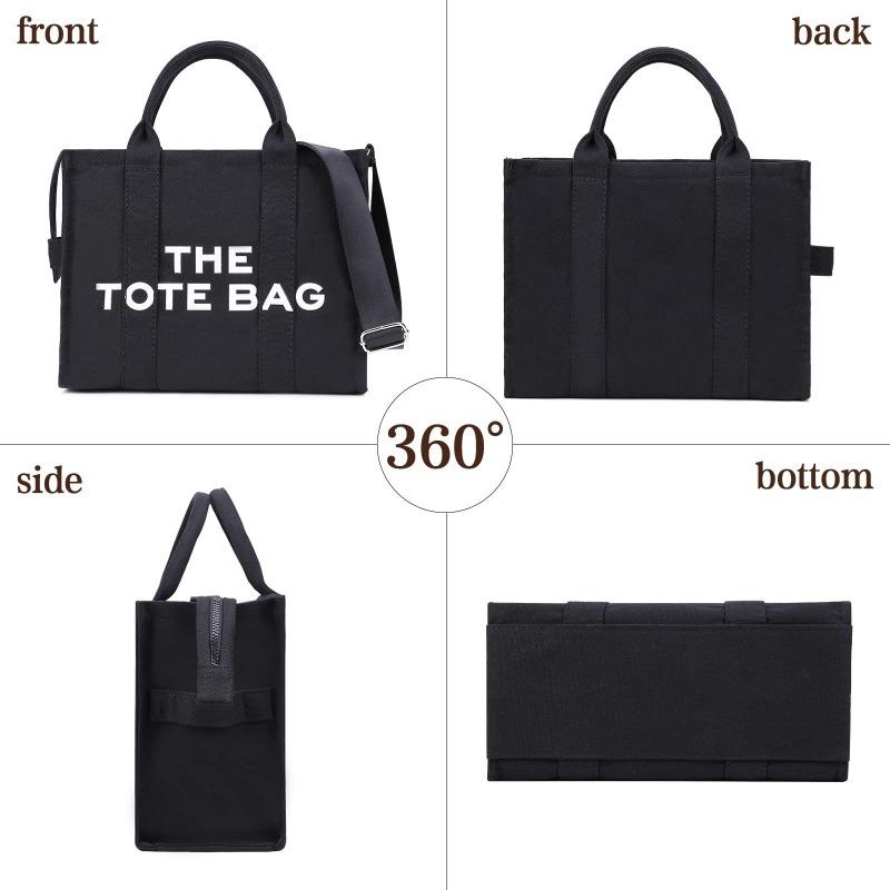 New Women's Bag Canvas Pu Solid Color Letter Tote Bag Simple Casual Large Capacity Handbag Shoulder Bag Women