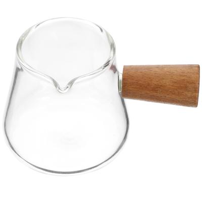 Glass Creamer Milk Jug with Wood Handle Simple Elegant Design for Coffee Tea Tableware Glass Pitcher for Home Kitchen